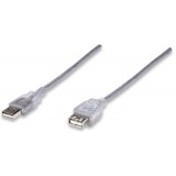 Cablu prelungitor Hi-Speed USB A-A M/F 4,5m argintiu translucid, Manhattan