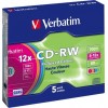 CD-RW VERBATIM 700MB, 80min, viteza 8-12x, 5 buc, carcasa, „Colour 12x” „43167/261910”