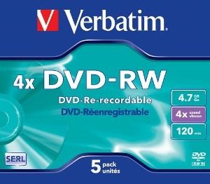 Verbatim DVD-RW capacitate 4.7GB, viteza scriere 4x, jewel case, 5 bucati
