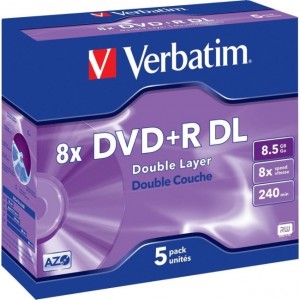 DVD+R VERBATIM 8.5GB, 240min, viteza 8x, Double Layer, 5-PAck, Jewel Case, „Matt Silver” „43541”