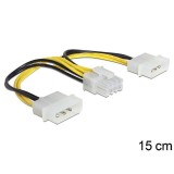 Cablu alimentare placa video 8 PINI EPS > 2 x 4 Pin molex, 15 cm, DELOCK