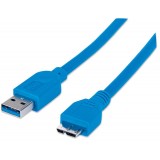 Cablu USB 3.0 A male - Micro B male 1.0m, albastru, Techly SuperSpeed