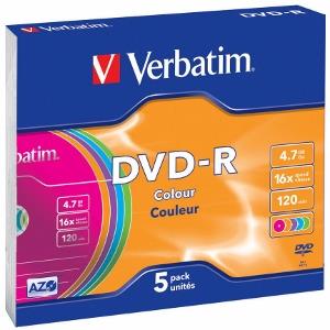 Verbatim DVD+R  4.7GB, 16x, slim jewel case, colorat , 5 bucati (43556)