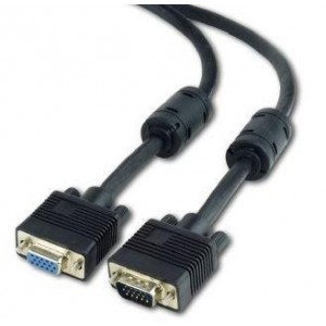 Cablu prelungitor VGA lungime 10m, dublu ecranat, cu 2 miez ferita, negru, GEMBIRD, Premium 