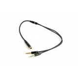 CABLU audio Splitter stereo (2 x 3.5 mm jack T la 1 x 3.5 mm jack M), 20cm, metal, negru