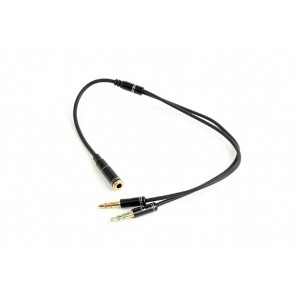 CABLU audio Splitter stereo (2 x 3.5 mm jack T la 1 x 3.5 mm jack M), 20cm, metal, negru