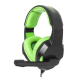 CASTI CU MICROFON GAMING COBRA, cu fir, stereo, Microfon, 2 x mufe jack 3,5 mm, cablu 2 m , Negru/Verde