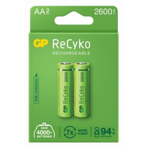 Acumulatori AA 2600mAh AA (LR6) 1.2V NiMH, paper box 2 buc. GP Batteries, ReCyko
