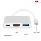Convertor Adaptor USB-C la HDMI / USB 3.0 / USB-C, metal housing, 4K, OTG, Maclean MCTV-840