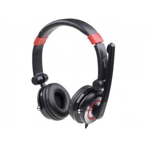 Casti usb 5.1 cu microfon si control pentru volum, negru-rosu