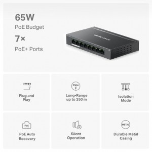 SWITCH POE 8 porturi Gigabit (dintre care 7 porturi PoE+), SFP+ x 2, management, carcasa metalica, MERCUSYS MS108GP