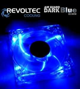 Ventilator Revoltec Dark Blue, 80x80x25mm cu 4 LED-uri albastre