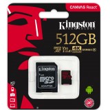 Card memorie Micro SDXC 512GB Kingston Canvas React, clasa 10 UHS-I, R/W speed: 100/80 MB/s, + adaptor SD 