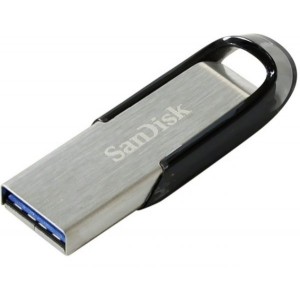 MEMORIE USB 3.0 SANDISK 128GB, clasica, argintiu & negru, carcasa metalic „Ultra Flair” „SDCZ73-128G-G46B”