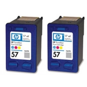 Pachet cartuse originale HP 57+57, 2-Pack, Tri-colour