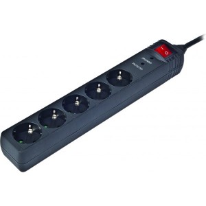 PRELUNGITOR cu 5 prize Schuko, cablu 4.5m, 16A, cu intrerupator si protectie, LED-uri pt. indicare protectie si impamantare, black, GEMBIRD Energenie „SPG5-C-15”