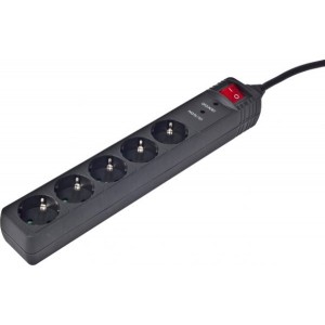 PRELUNGITOR 5 x prize Schuko cu intrerupator si protectie supratensiune , cablu 1.5m, 16A, , LED-uri pt. indicare protectie si impamantare, black, GEMBIRD Energenie „SPG5-C-5”