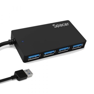 HUB USB 3.0 cu 4 porturi, extern, conectare prin USB 3.0, negru, SPACER