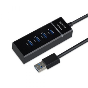 HUB extern cu 4 porturi USB 3.0, conectare prin cablu USB3.0, SPACER, negru