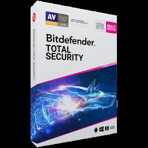 Licenta retail Bitdefender Total Security 2020, noua, 3 useri, 1 an - anti-malware Windows, macOS, iOS si Android, anti- ransomware, prevenire amenintari retea, anti-furt, control parental, viteza optimizata