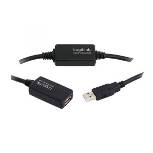 CABLU prelungitor USB 2.0 (Tata) la USB 2.0 (Mama), 20m, activ (permite folosirea unui cablu USB lung), negru, LOGILINK„UA0146”