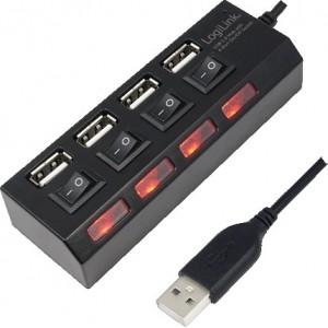 HUB extern USB 2.0, 4 porturi cu alimentare si on/off, black LOGILINK „UA0128”